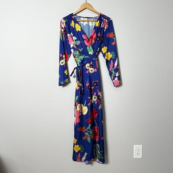 Zara Blue Floral Wrap Dress Small - Picture 3 of 5